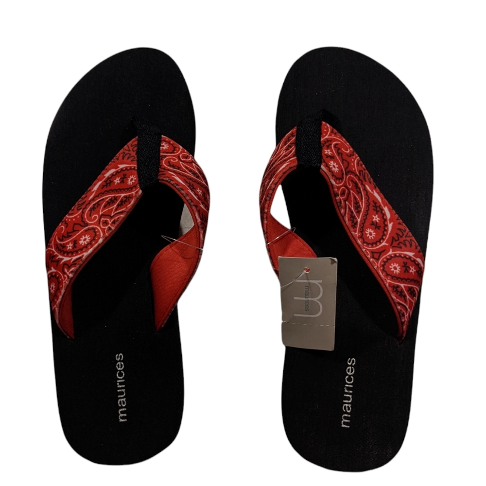 NWT Maurices Flip Flops Sandals Size 9 Red Bandana Country Nashville Boho outfit